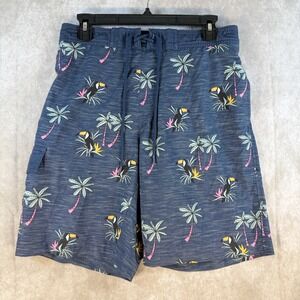 Sonoma Board Shorts Men Small Toucan Palm Tree‎ Tropical Swim Trunks Blue Casual